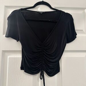 Black low cut front tie crop top, size:M